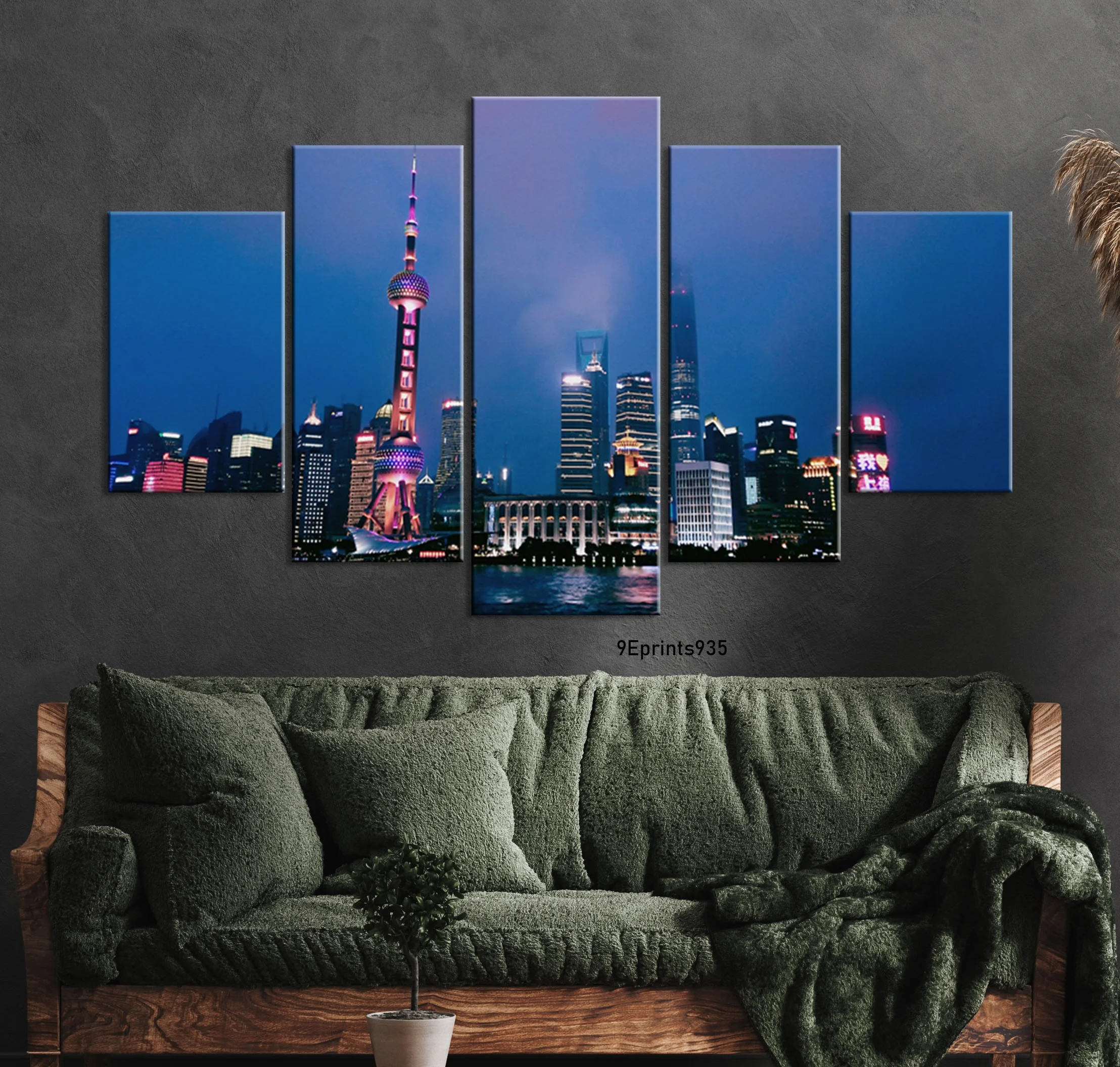 Modern Print City Paintings Art Print Canvas Wall Art 5 Panel Landscape Picture