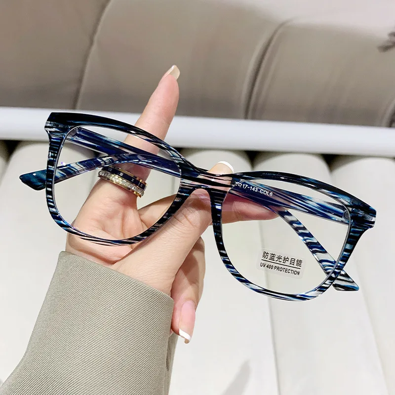 Fashion Cat Eye Eyewear Color Blocking Optical Eyeglasses Frame Computer Gaming Eye Protection Anti Blue Light Flat Glasses