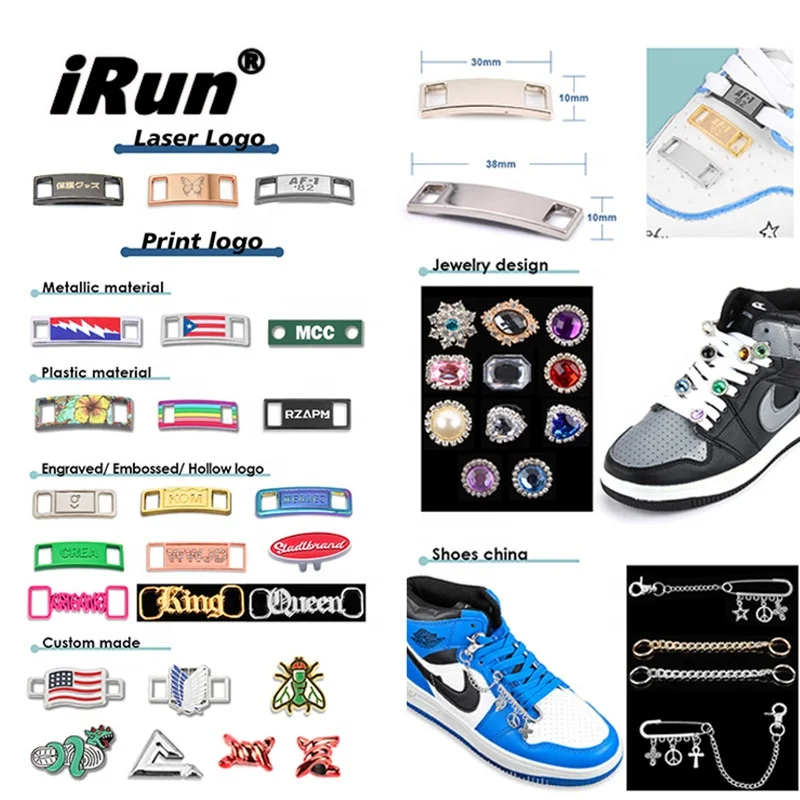 iRun Engraved Logo Shoelace Metal Tag Custom Sneaker Shoelace Dubraes Lace Locks Shoelace Charms