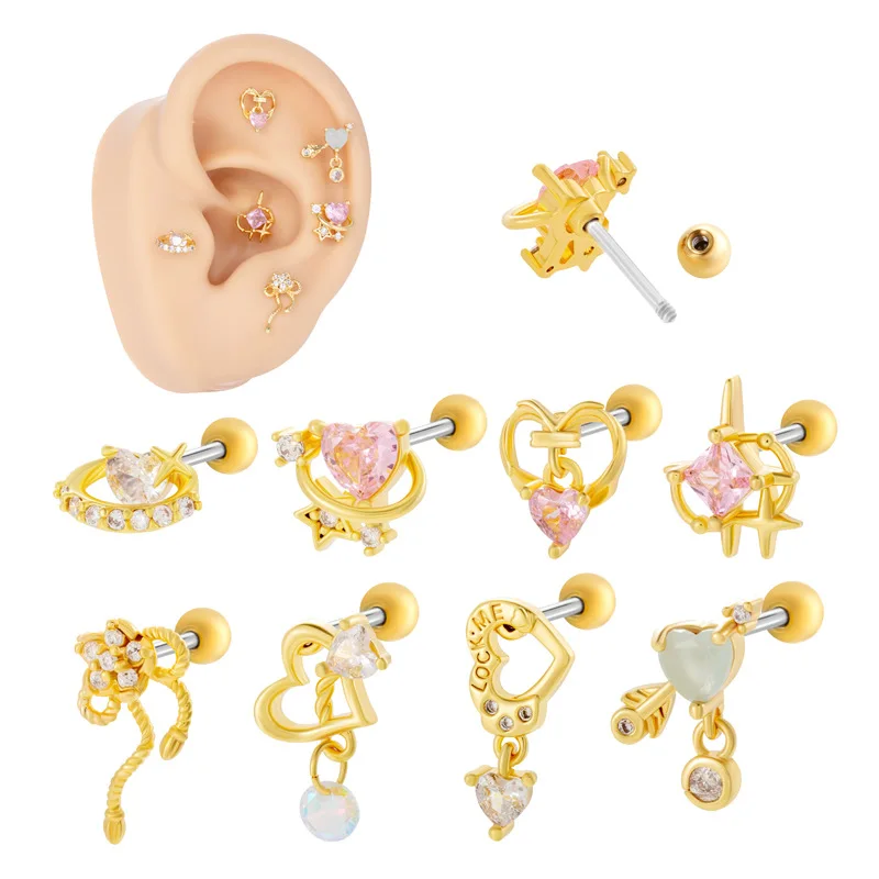 Fashion Gold Piercing Jewelry Heart Piercing Zirconia Piercing Earrings For Ear Lock Me Dangle Diamond Piercing Earring