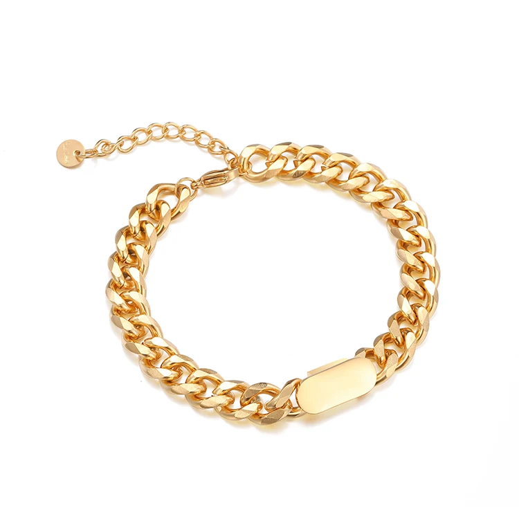 Custom Engraved miami cuban chain link 316L stainless steel Bracelet high quality Gold Metal Men Bracelet