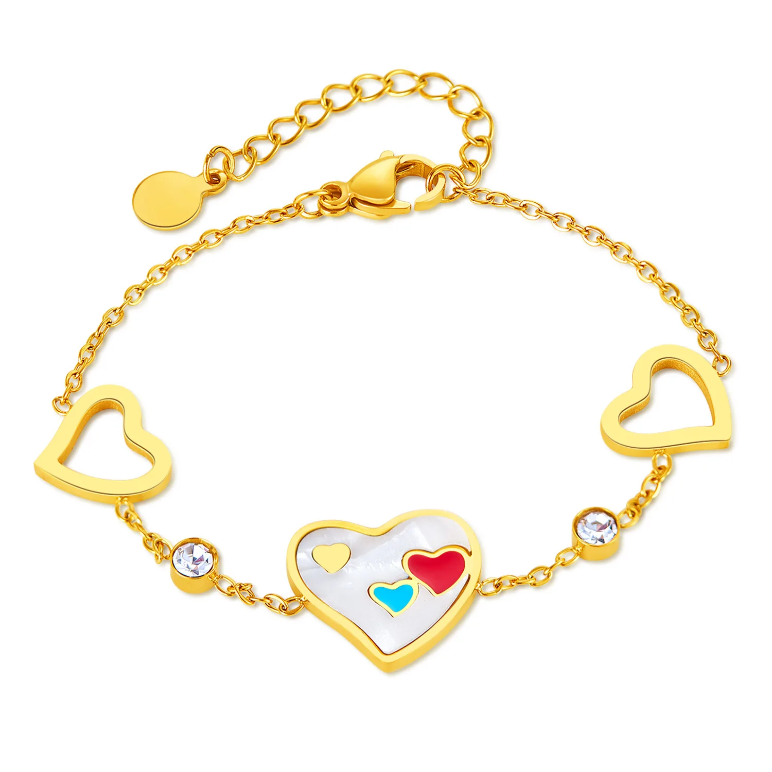 Wholesale Customized New Fashion Stainless Steel Jewelry Design Heart Shape 18K Gold Plated Zirconia Bracelet