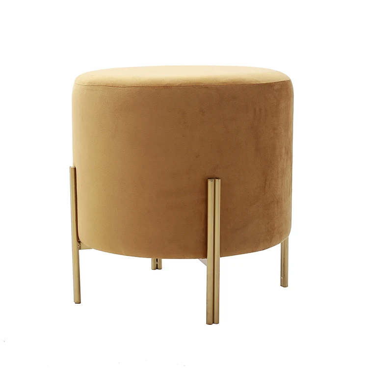 Customized Round Stainless Steel Legs Fabric Dining Makeup Pouf Bar Stools Footrest Shoe Changing Kids Ottoman Stool