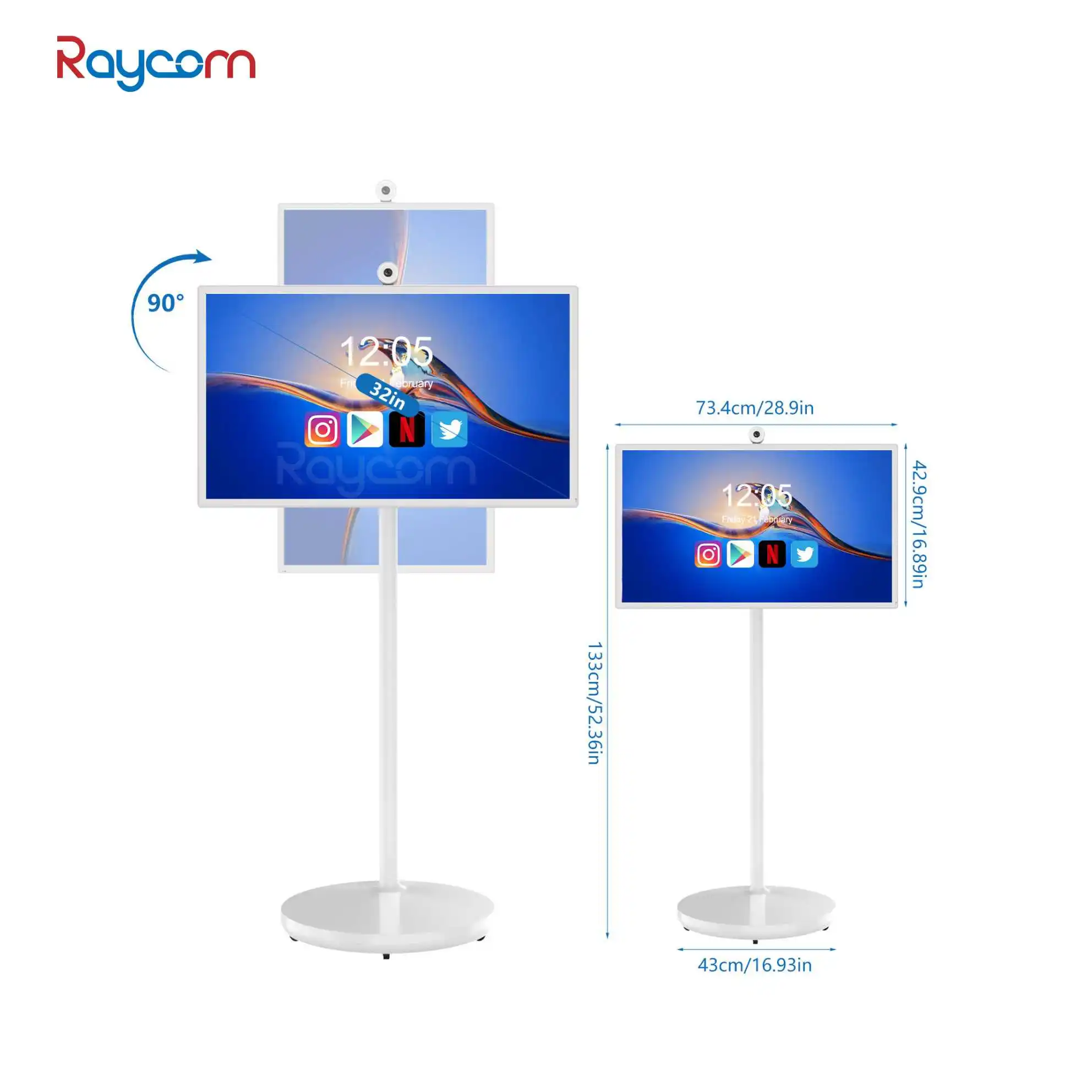 White 22 inch capacitive touch screen follow by me portable touch screen tv tv smart stand full hd follow by me monitor screen