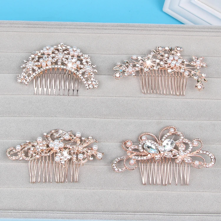 
Fashion Bride Hair Jewelry Accessories Alloy Rhinestone Pearl Hair Comb for Wedding 