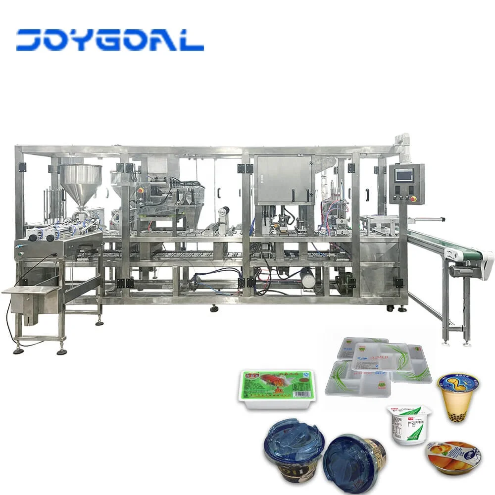 Fully automatic plastic cup square box Accurat filling sealing machine for liquid water honey duck blood tofu sauce rolling film
