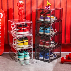 Amazon Hot Sell Plastic Clear Sneaker Drop Front Shoe Box Organizer Transparent Shoe Storage