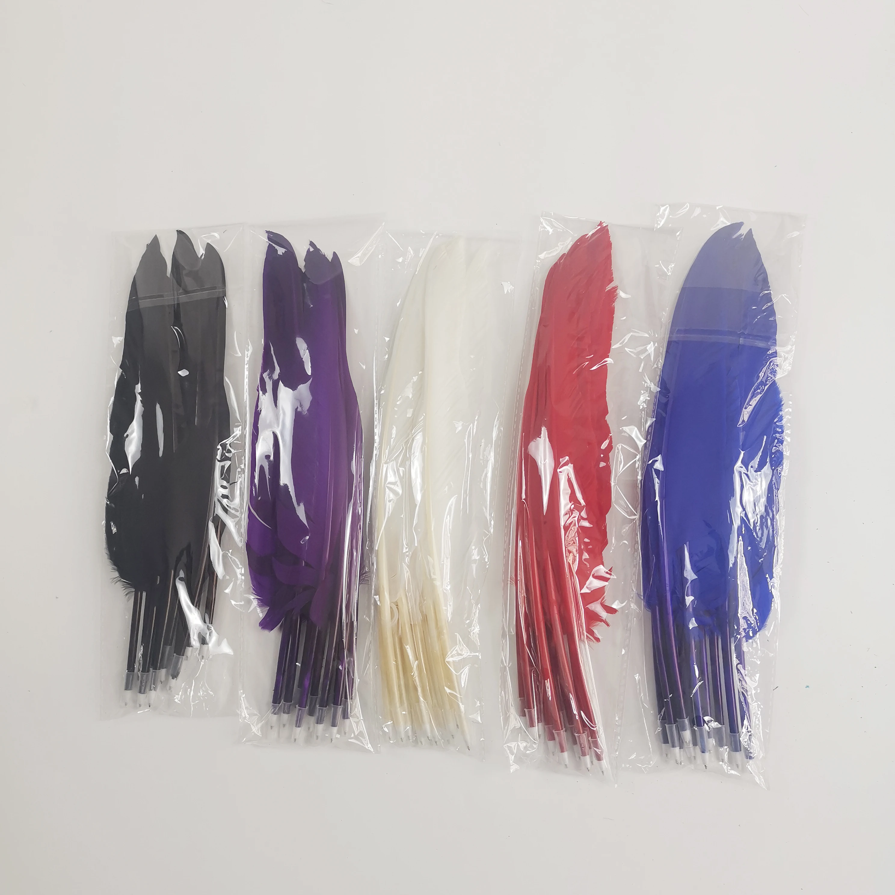 Cheap sale Bulk long colorful goose wing feathers pen for party wedding gift Feather ballpoint pen