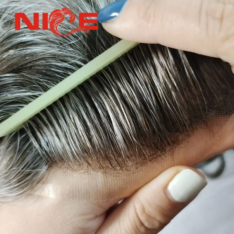 Factory mens thin skin toupee human hair toupee 004  grey hair