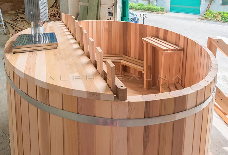 Wooden Luxury Bath Tub SPA 2 Cedar Wood Hot Tub With Wood Burning Stove