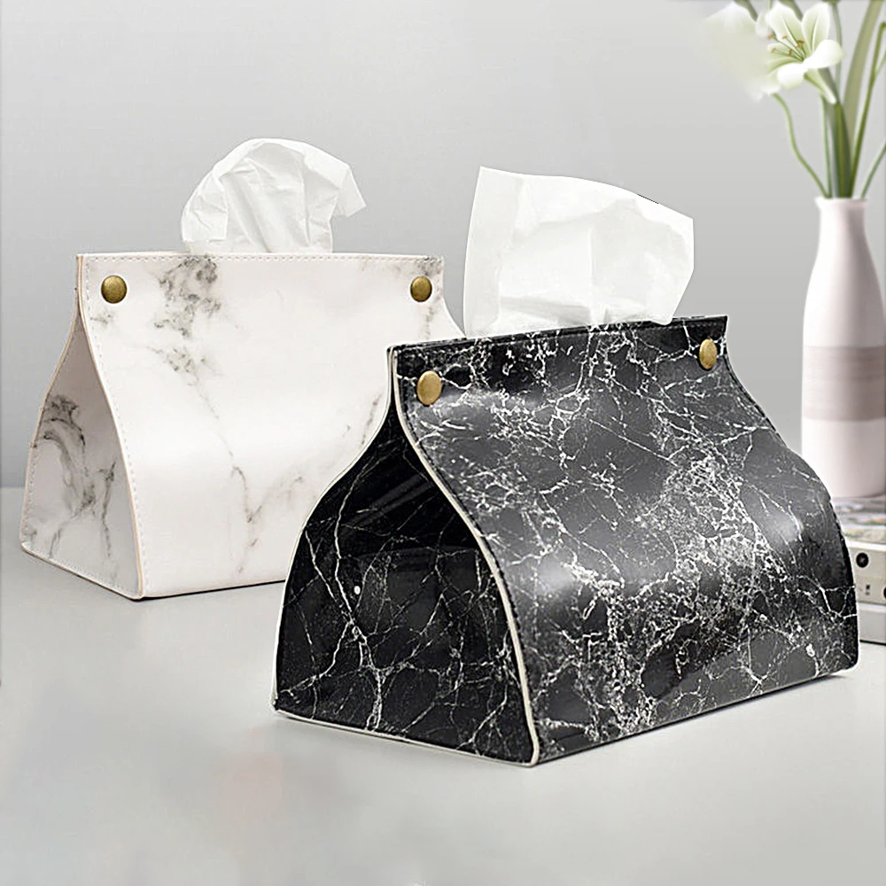 marbled leather tissue box car household PU leather paper box hotel tissue storage box