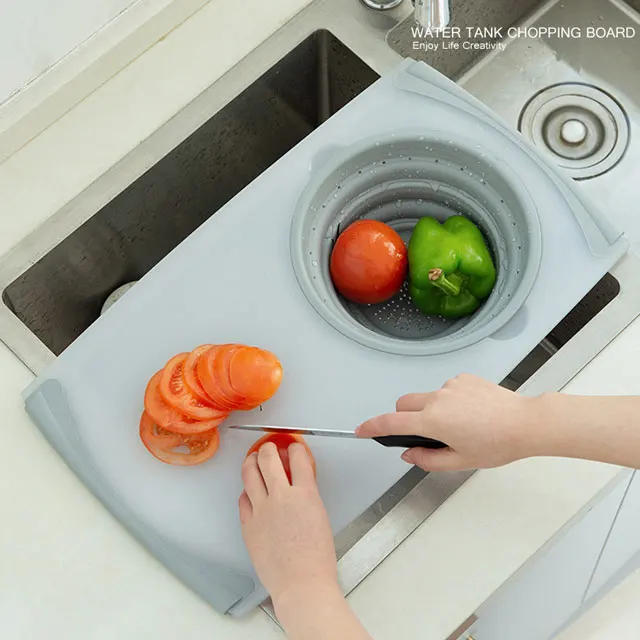 Multi-function Kitchen Vegetable Folding Chopping Board Removable Draining Basket Tray Foldable Cutting Board