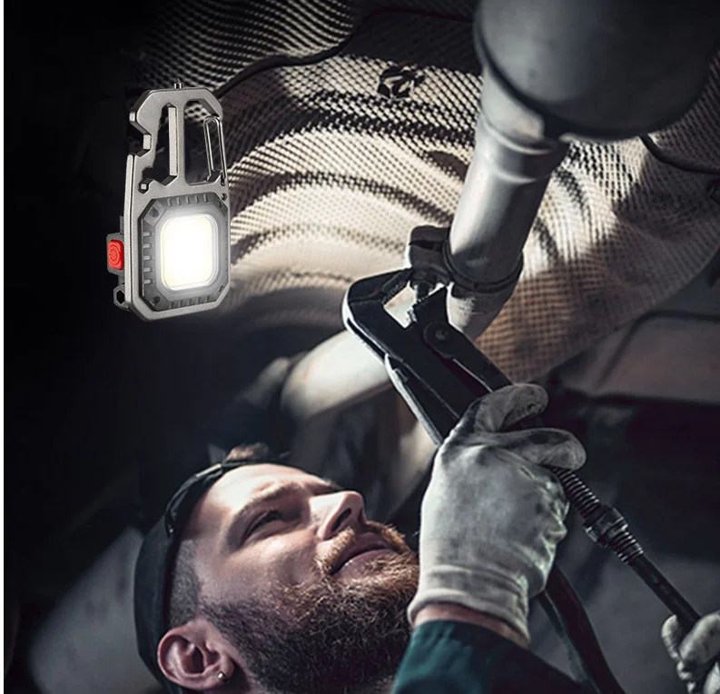 Mini Portable COB LED Keychain Light Rechargeable Waterproof Magnetic Flashlight for Camping Pocket-sized Key Ring Torch