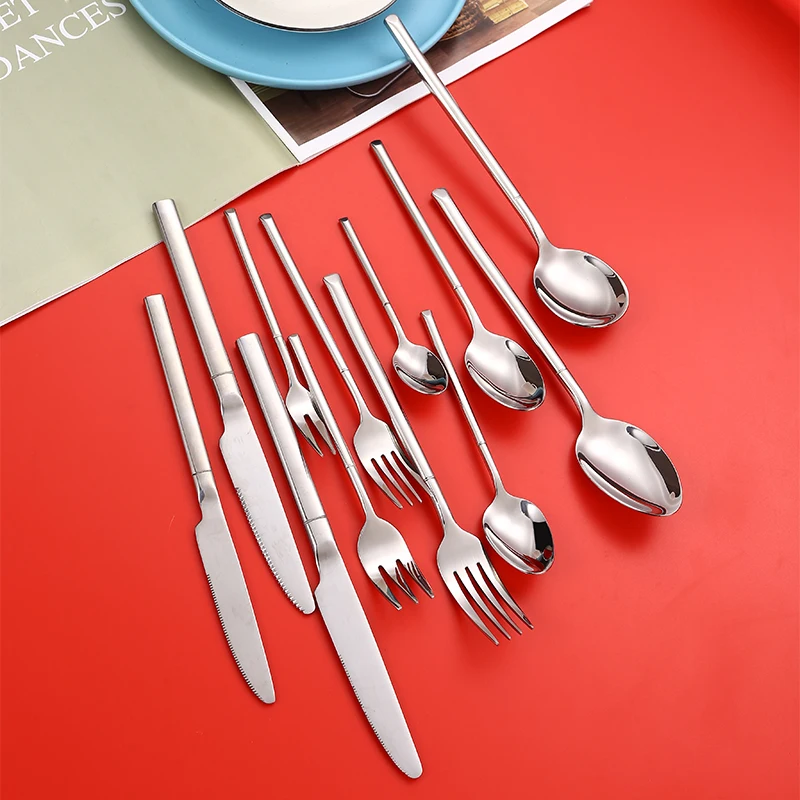 Stainless steel 304 knight square sterling silver handle high-end hotel restaurant tableware spoon and fork cutlery set