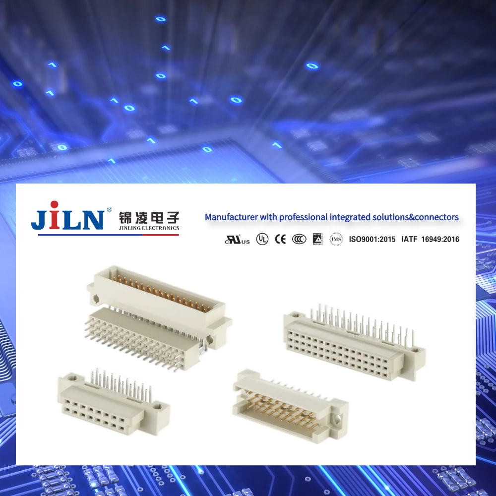 JiLN euro card connector 30 add 2 extra big pin 90 angle three rows right angle female type din41612 connector