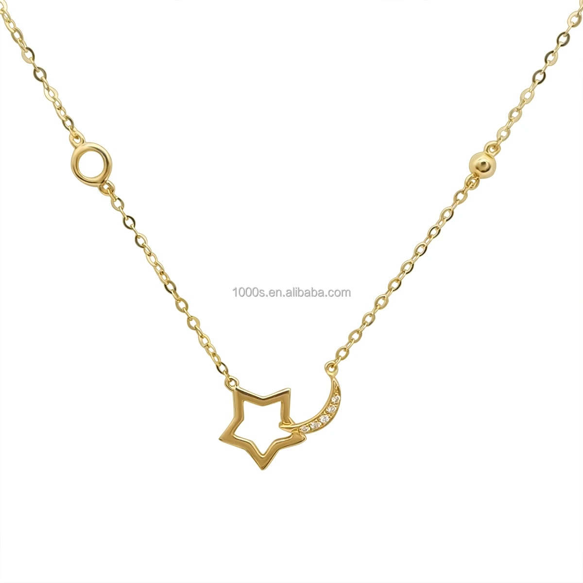 Sample Design 18k Solid Gold with Natural Diamond Pendant Star Moon Shape Necklace Yellow Gold Necklace Jewelry for Women Girl