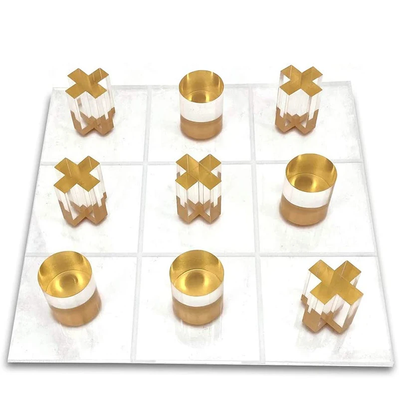 Luxury Clear Gold Color Custom High Quality Acrylic Tic Tac Toe Game Set