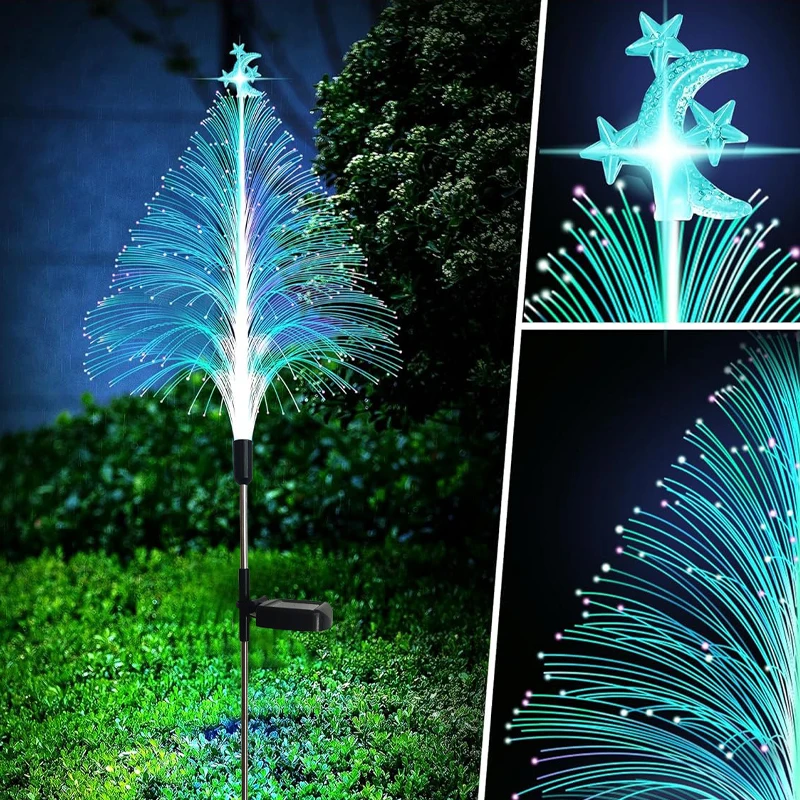 Solar Power Christmas Tree Garden Stake Lights Outdoor Waterproof Yard Pathway Outside Decorative Fiber Optic Jellyfish Lights