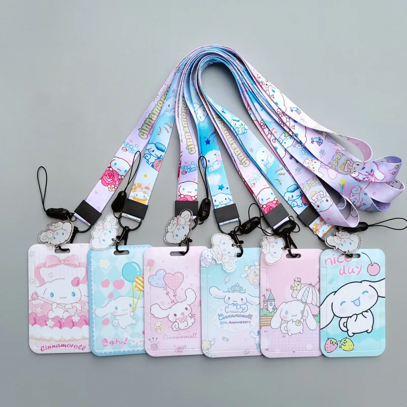 Милый симпатичный мультяшный дизайн Cinnamoroll держатель для карт с шнурком студенческих идентификационных значков пластиковый чехол анти-потерянные аксессуары на заказ