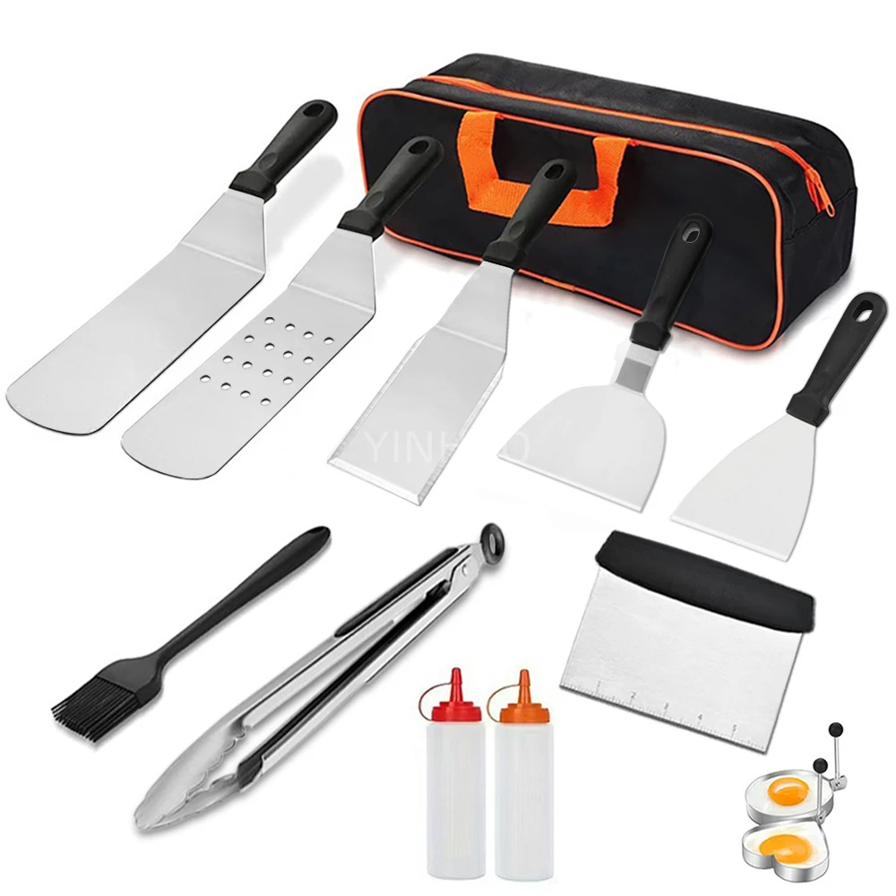 Griddle Accessories Kit Grill BBQ Spatula Set with Spatulas Basting Cover Scraper Tongs 12Pcs Griddle Grilling Accessories Kit