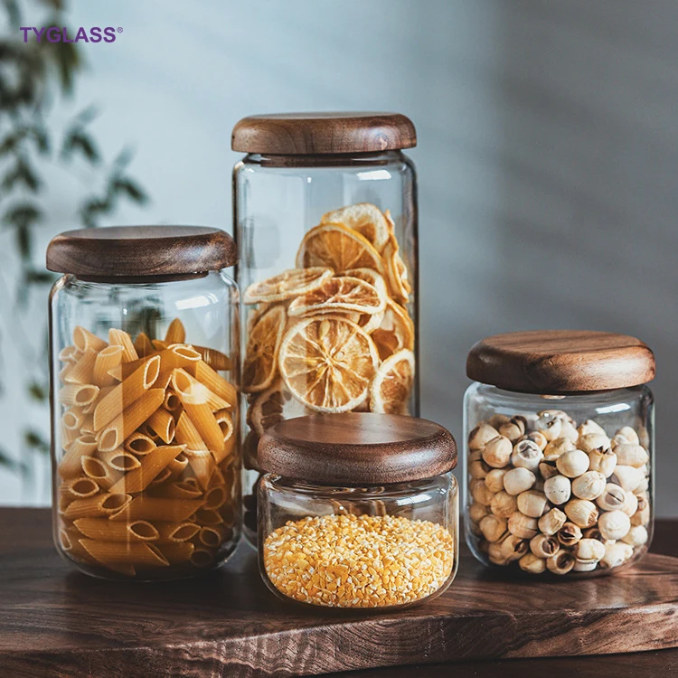Factory Borosilicate Glass Spice Jar Delicate glass Coffee Storage jar with Airtight Acacia Lid for Kitchen Coffee  Srorage