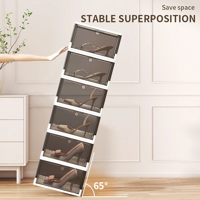 Wholesale Magnetic Stackable Shoe Storage Boxes Free Installation Foldable Plastic Transparent Sneakers Shoe Rack