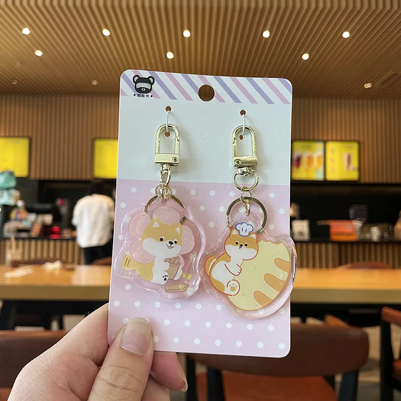 Manufacturer custom cartoon acrylic charms clear transparent acrylic keychains with back card