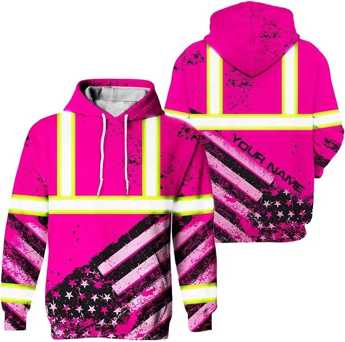 High Visibility Safety Sweatshirt Men Reflective Pullover Sweater ANSI Class 3 hi Vis Fleece Hoodies