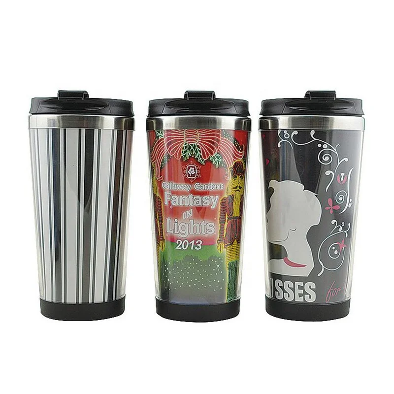 Double wall promotional coffee mug with advertising custom logo cafe cup paper insert tumbler
