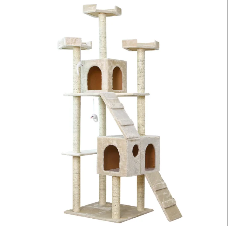 Amazon Hot Sale 186 cm Cat Tree Scratch Pet Scratcher Wood Tower Furniture Tower Cat Tree Wooden Cat Tree