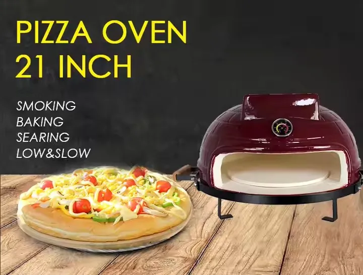 KIMSTONE 21 Inch Tabletop Pizza Oven Portable Pizza Stove Charcoal Woodfired Ceramic Bbq Grill