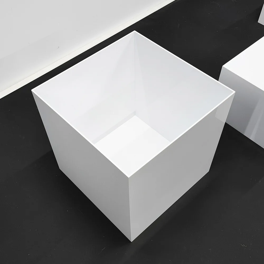 Set of 3 Glossy White Acrylic Cube Display Nesting Risers with Hollow Bottoms
