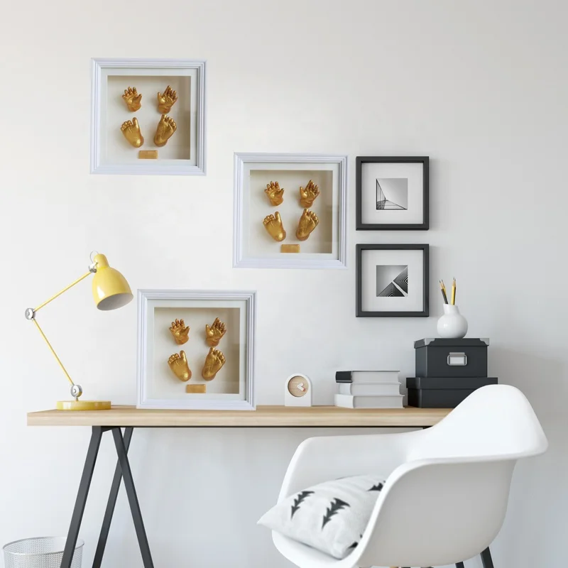 hot selling Original 8x8 white deep art Baby Hand print and Footprint 3D Casting Kit shadow box Frame