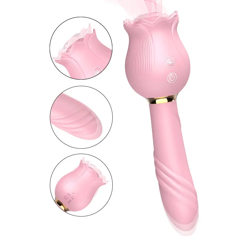 hot sale G spot 2 IN 1 rose vibrator for Female pussy stimulator clitoris tongue sucking vibrator AV Wand massager