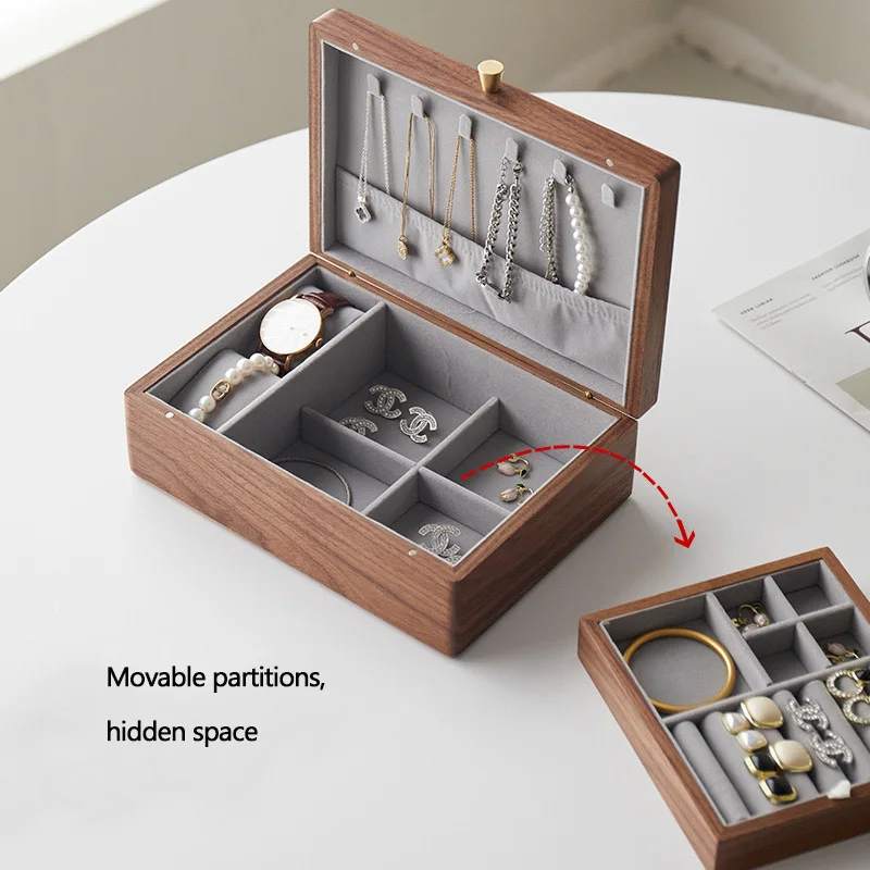 wooden jewelry packaging Multifunctional double-layer large capacity ring necklace watch wood jewelry boxes for gifts