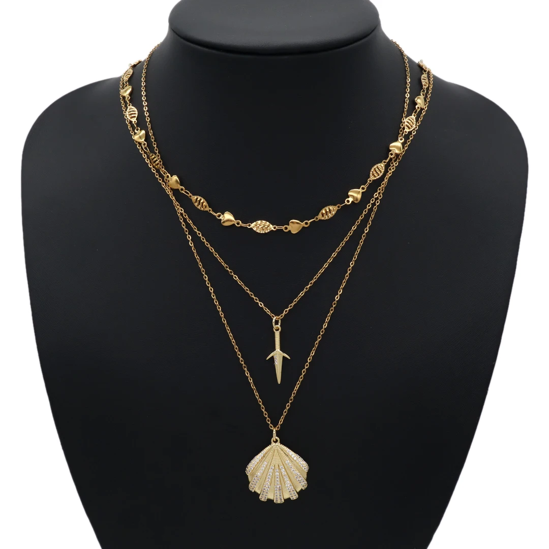 Dagger charm stainless steel Chain Wholesale Manufacture China Factory Custom Women CZ gold plated dagger pendant necklace