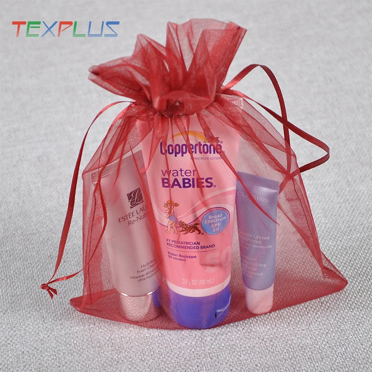 
popular red wine color organza gift bags size 4x5