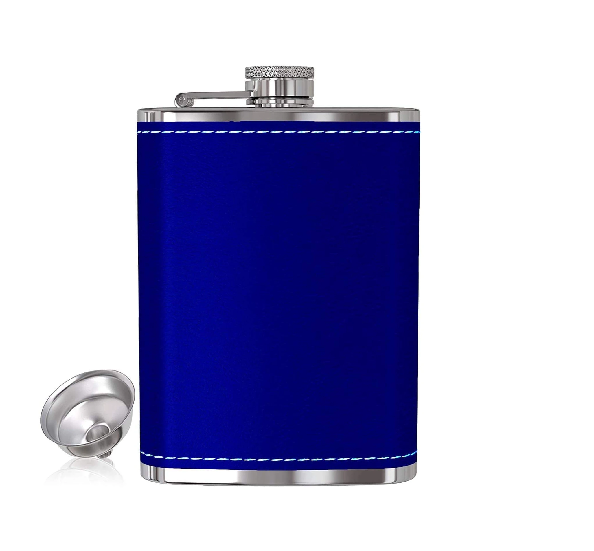 Custom Logo Pocket Leather Wrapped Whiskey Funnel and Cups Custom 6oz 7oz 8oz Metal Stainless Steel Whisky Hip Flask Gift Set