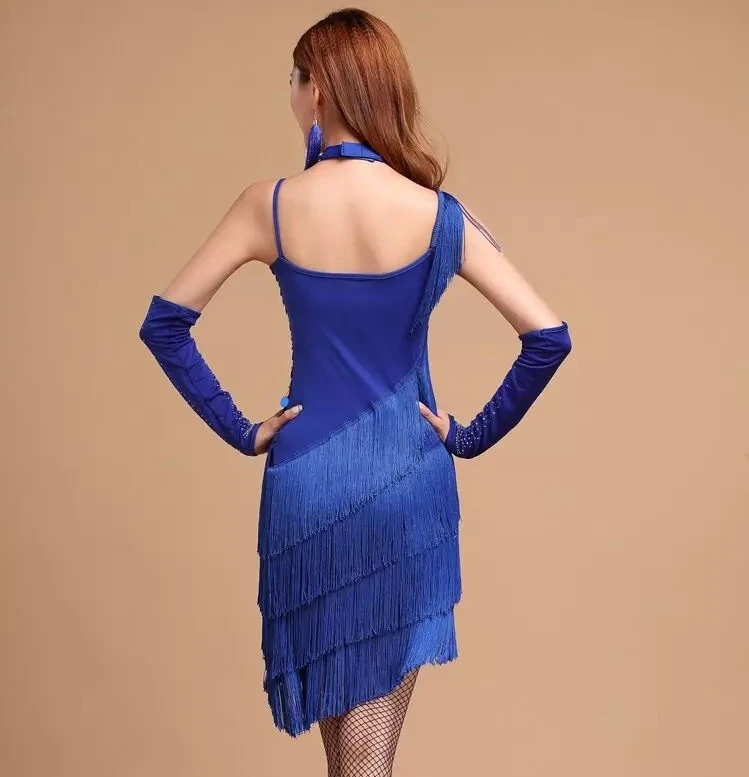 Wholesale red performance women dancewear adult latin dance dress sequin tassel