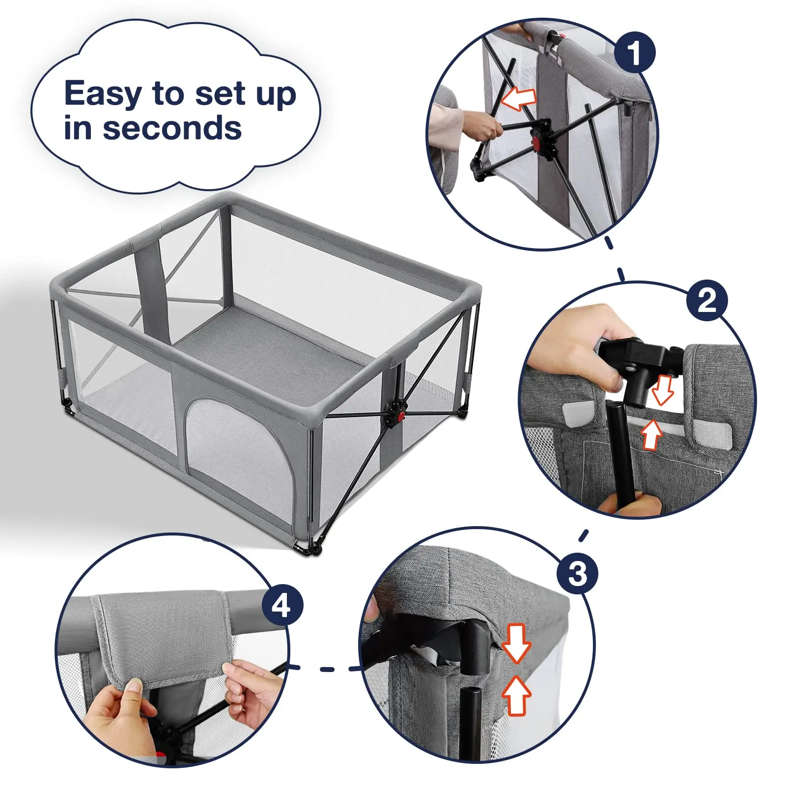 Foldable Baby Playpen, RONBEI Portable Foldable Playpen for Babies and Toddlers, Travel Indoor Outdoor Baby Playpen
