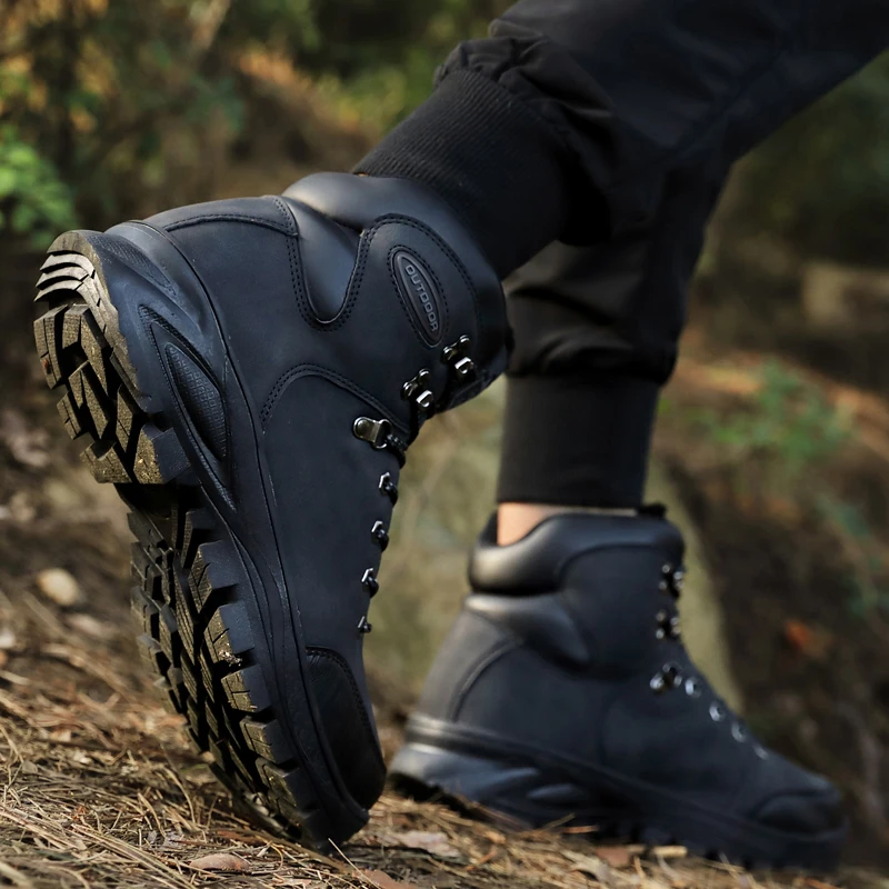 dropshipping custom winter shoes for men hight top leather snow boots rubber outsole hiking