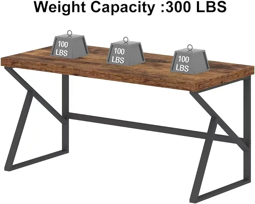 Brown Desk Industrial Home Office Computer Desk Simple Writing Study Gaming Executive Workstation