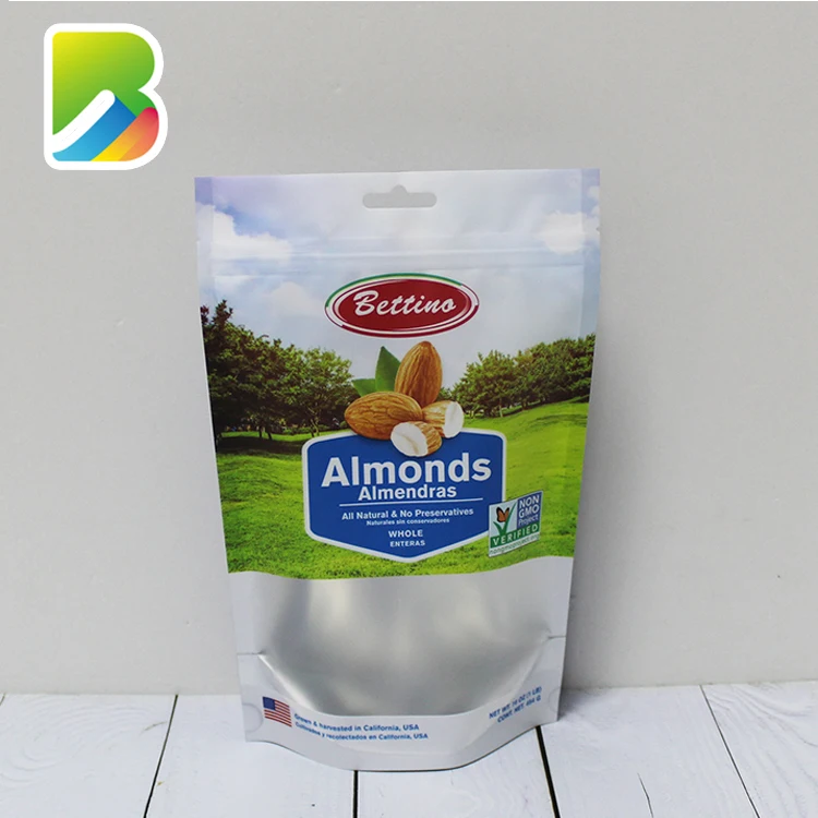 Almond Nuts Packaging Custom Printed Snack Food Made Nylon With Zipper Chocolate Bar Resealable Plastic Bags