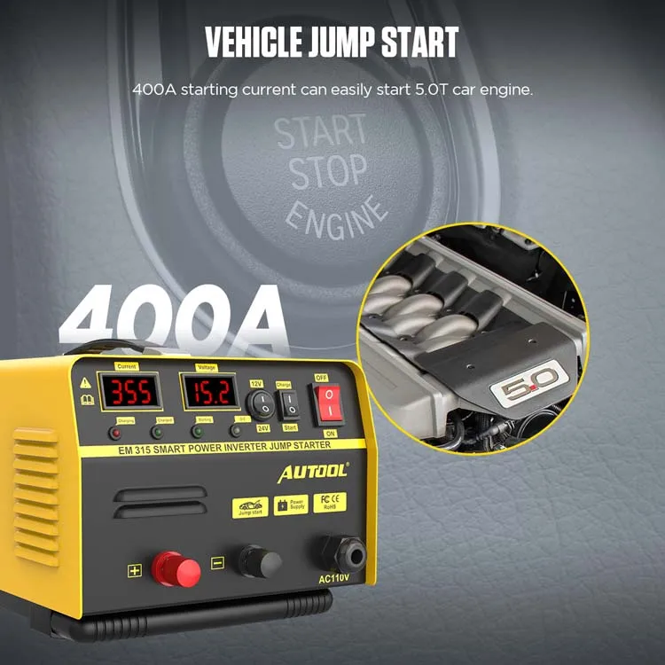 Universal AUTOOL  EM315 Portable 2 In 1 30A Fast Car Battery Charger 12V Jump Starter 400A