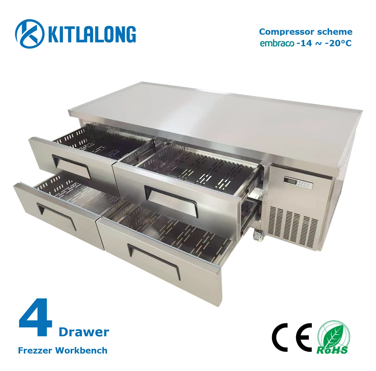 kitlalong commercial kitchen 4 Drawer table freezing workbench cold storage table