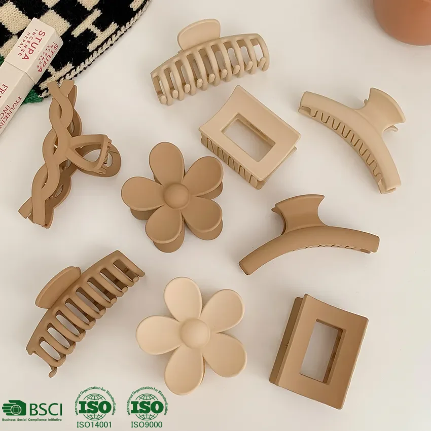 New Design Fashion Solid Colors Elegant Geometric Flower Hair Claw Clips Big Matte Hair Claw Clamps For Woman Girls Thick Hair