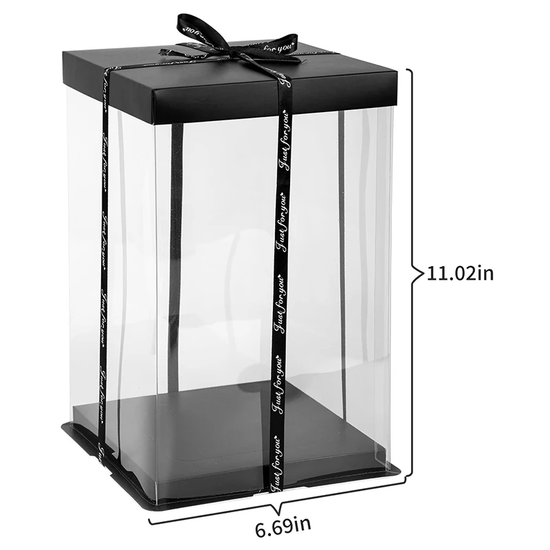 Transparent PET Plastic Rose Bear Flower Rose Teddy Bear Cake Gift Box Square Clear PVC Plastic Gift Boxes