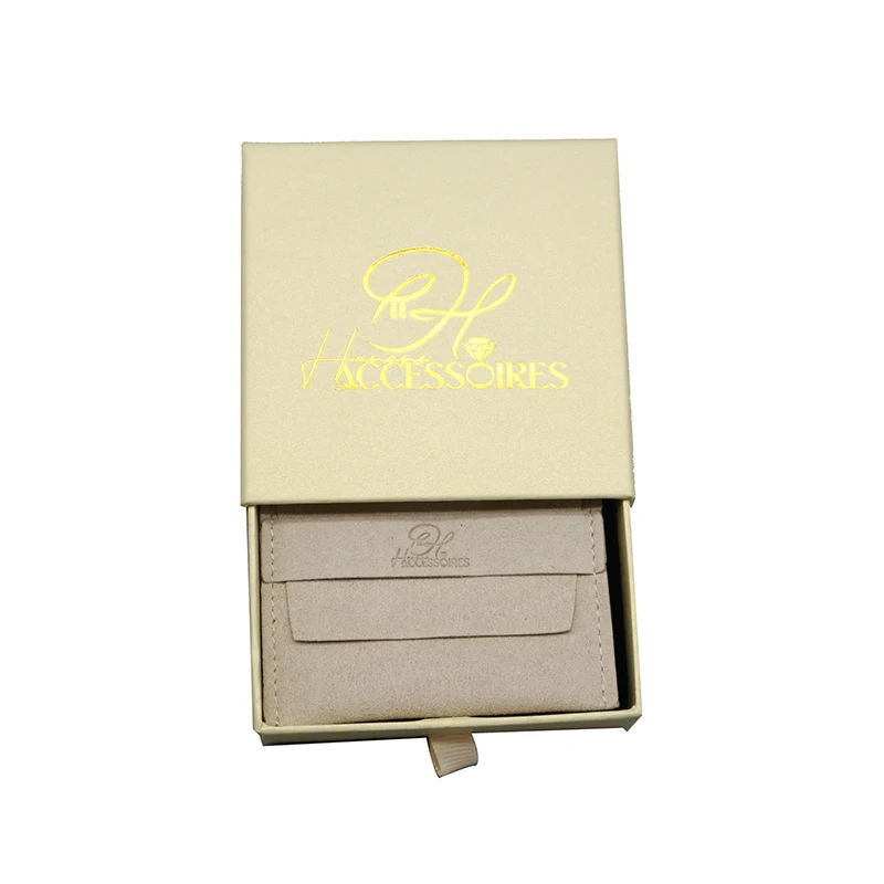 Luxury Cream White Black Jewelry Gift Packing Box Slide Paper Box Packaging For Ring Necklace