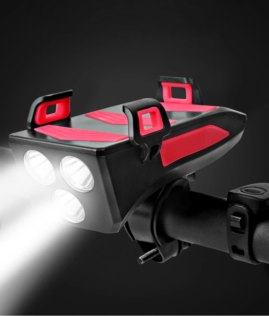 Многофункциональный 4 в 1 велосипедный фонарь USB аккумуляторная светодиодная велосипедная фара, рожок для велосипеда держатель телефона Power Bank для езды на велосипеде