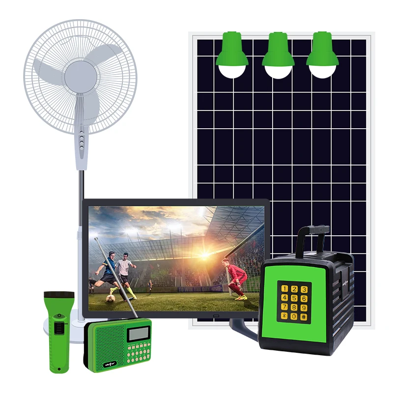 Solar Run High Performance Lighting and Charging Portable Solar Energy Home Lighting System with 19 Inch Television 12V Lifepo4